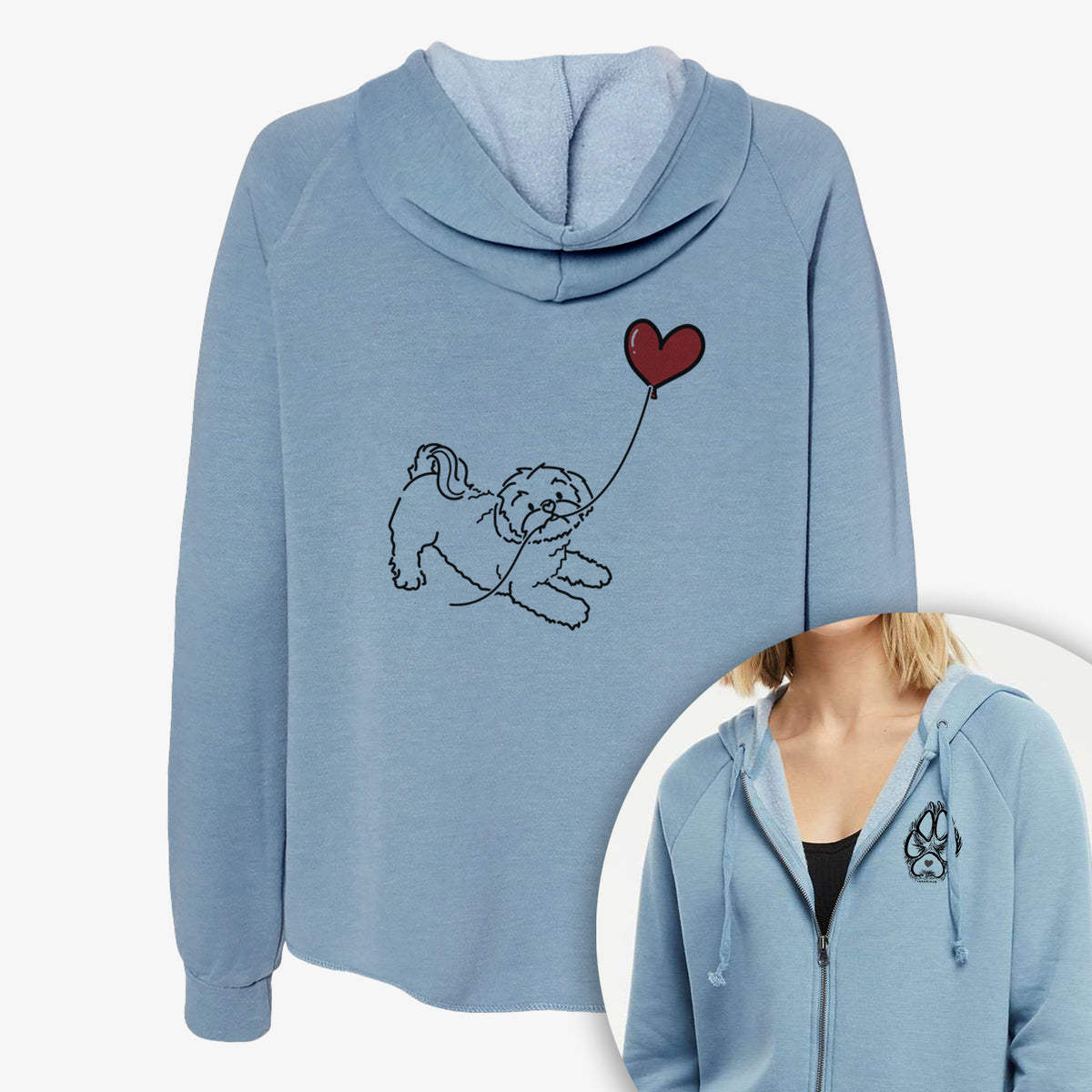 Shih Tzu Puppy Cut Heart String- Women&#39;s Cali Wave Zip-Up Sweatshirt