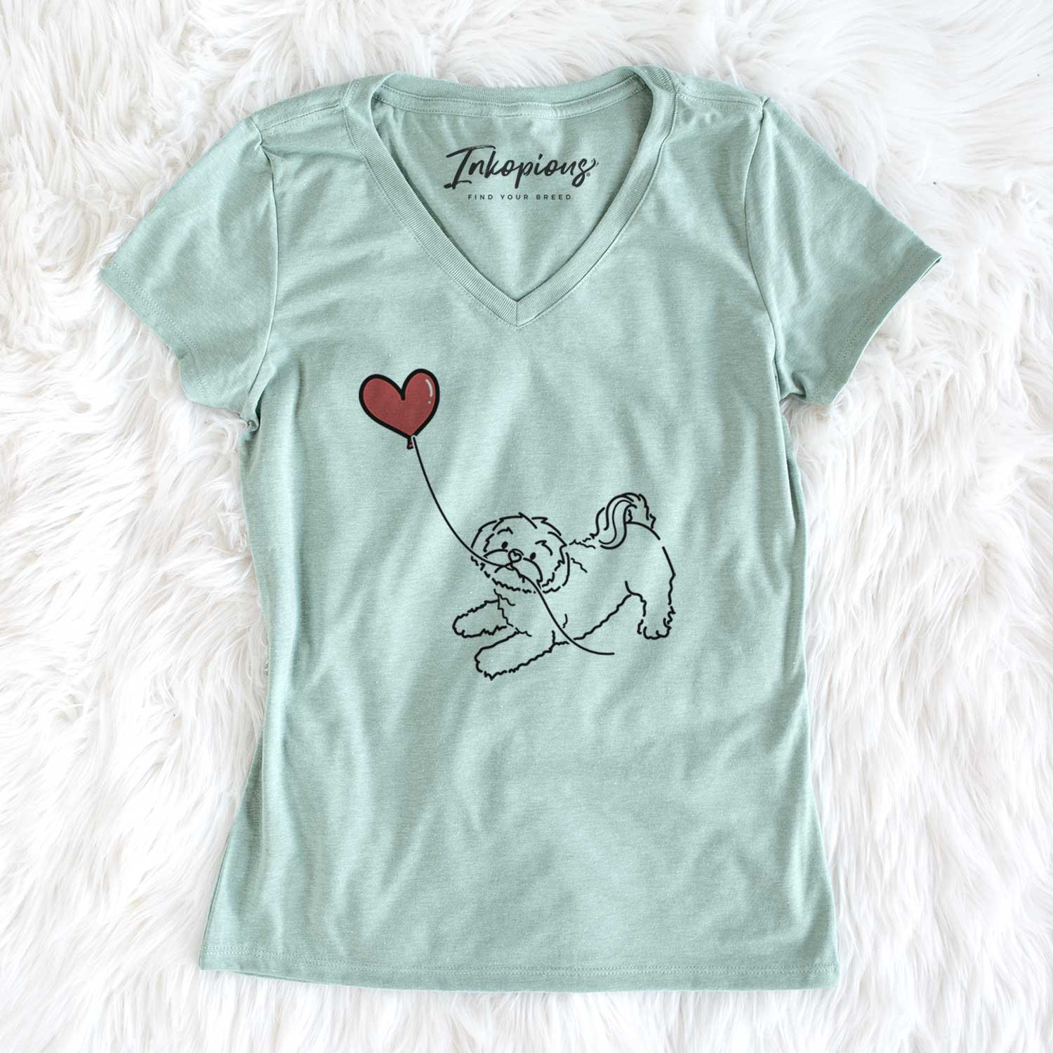 Shih Tzu Puppy Cut Heart String - Women's V-neck Shirt