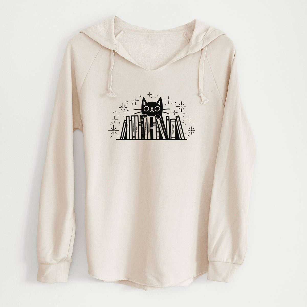 Kitty Library - Black Cat Behind Books - Cali Wave Hooded Sweatshirt