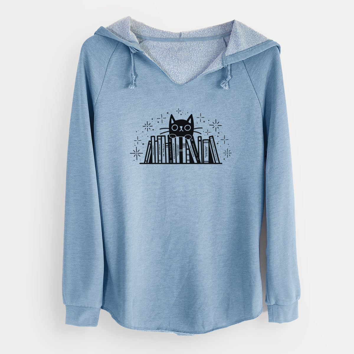 Kitty Library - Black Cat Behind Books - Cali Wave Hooded Sweatshirt
