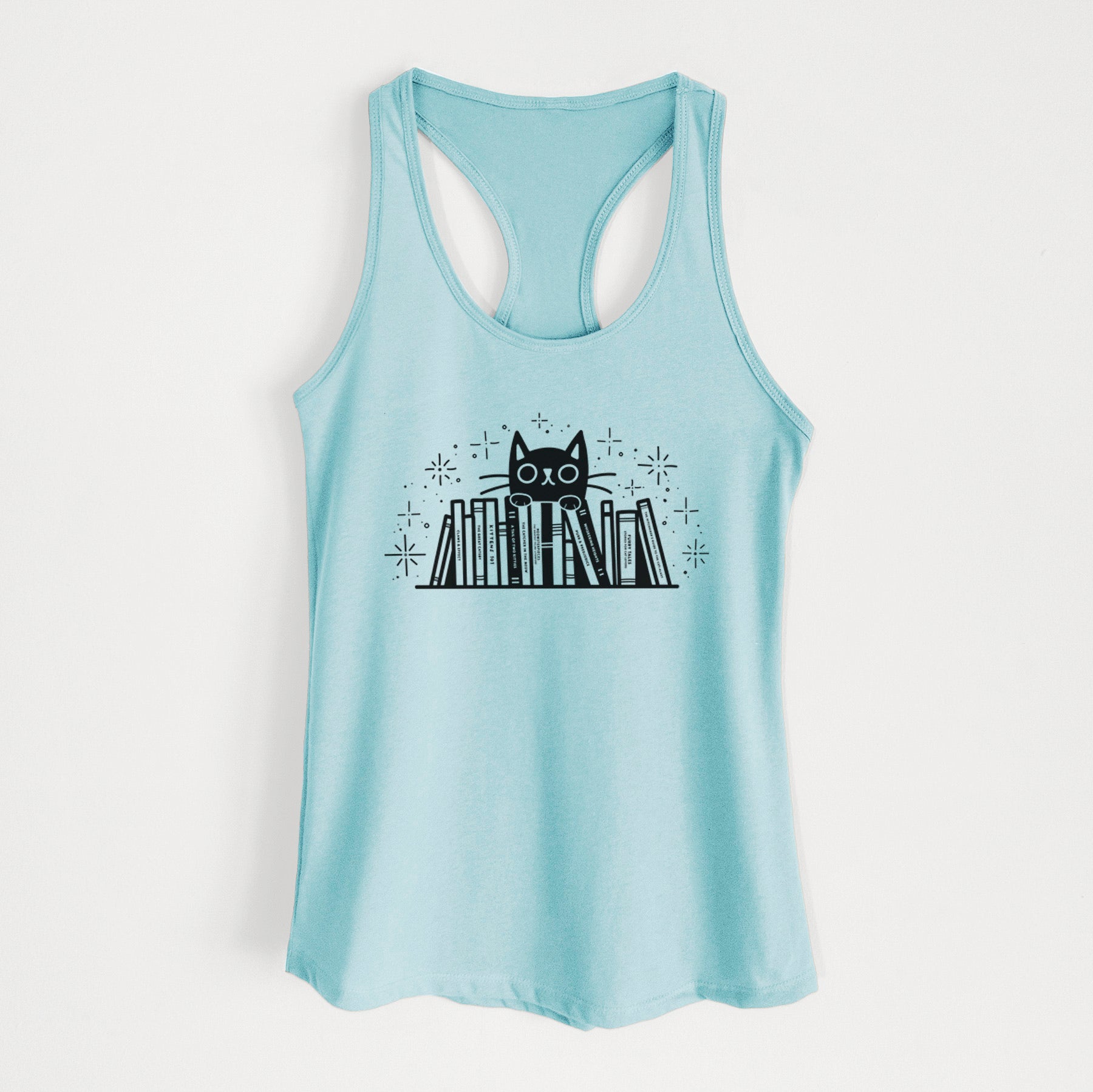 Kitty Library - Black Cat Behind Books - Women's Racerback Tanktop