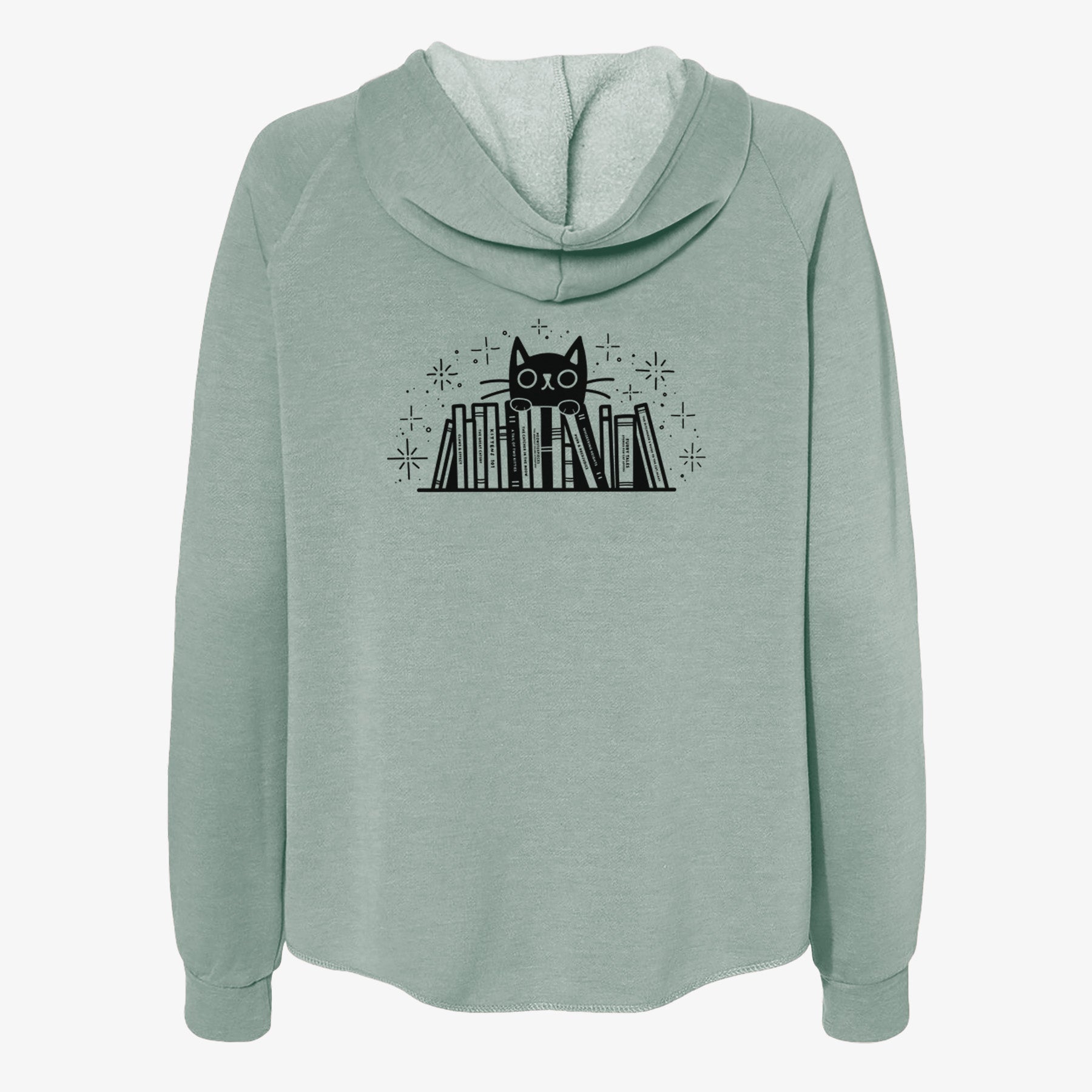 Kitty Library - Black Cat Behind Books - Women's Cali Wave Zip-Up Sweatshirt