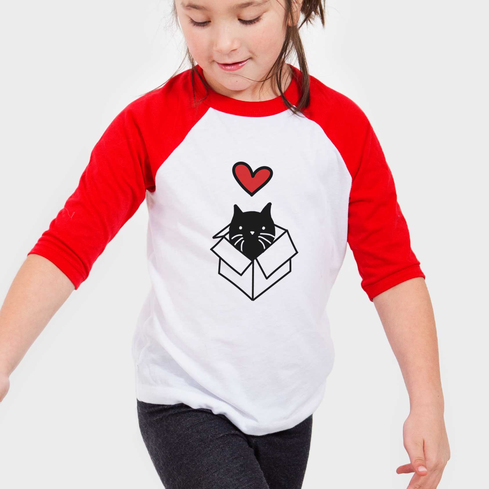 Love Always Black Cat in a Box - Doc - Youth 3/4 Long Sleeve