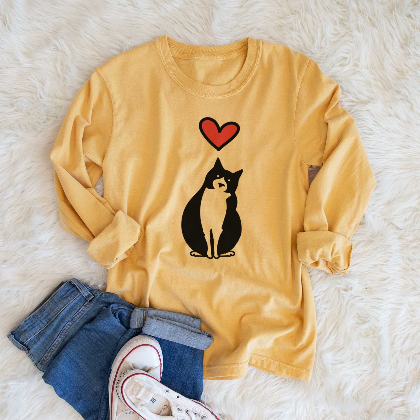 Love Always Tuxedo Cat - Oliver - Heavyweight 100% Cotton Long Sleeve