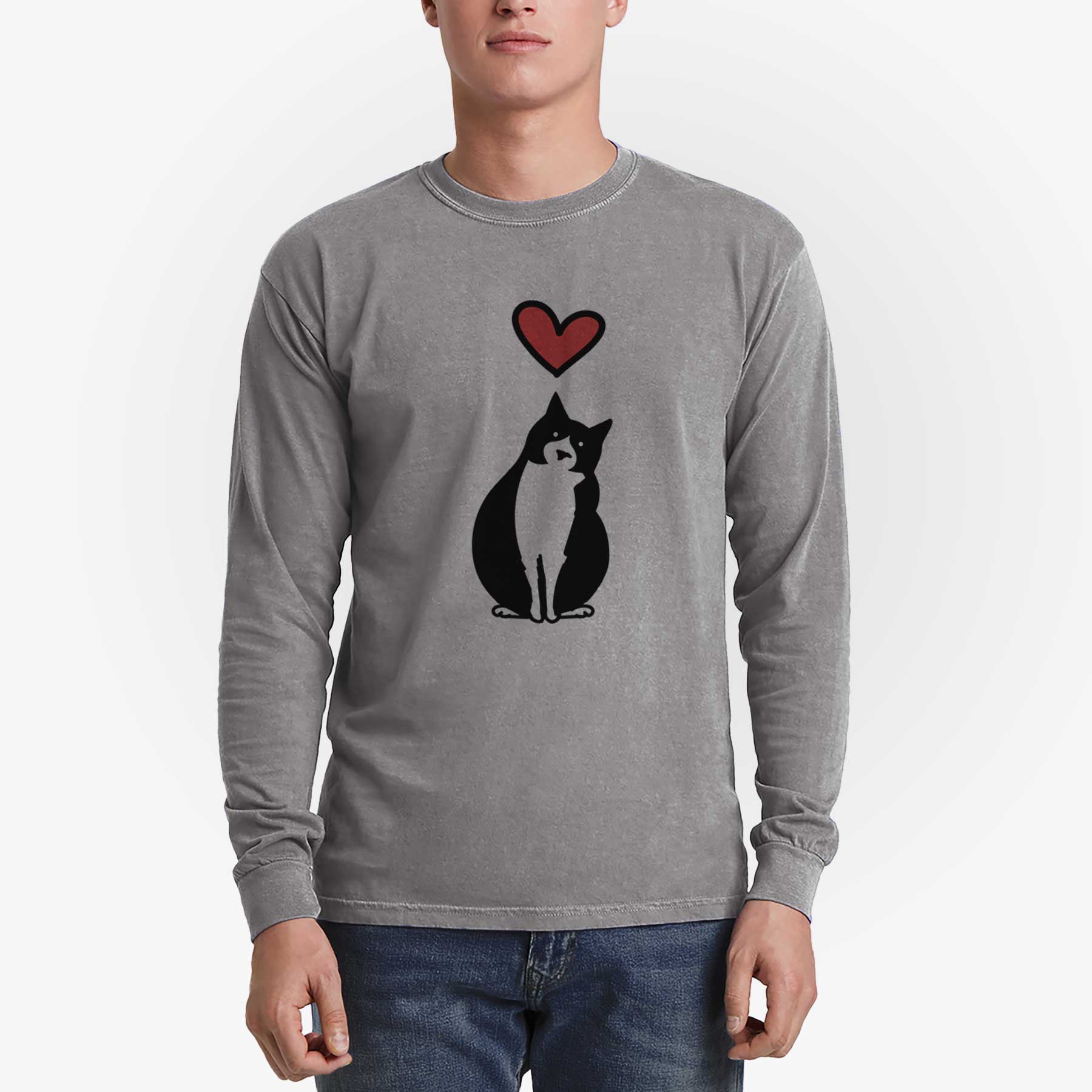 Love Always Tuxedo Cat - Oliver - Heavyweight 100% Cotton Long Sleeve