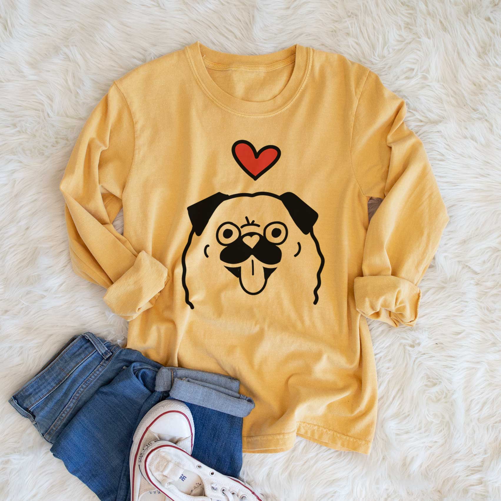 Love Always Pug - Heavyweight 100% Cotton Long Sleeve