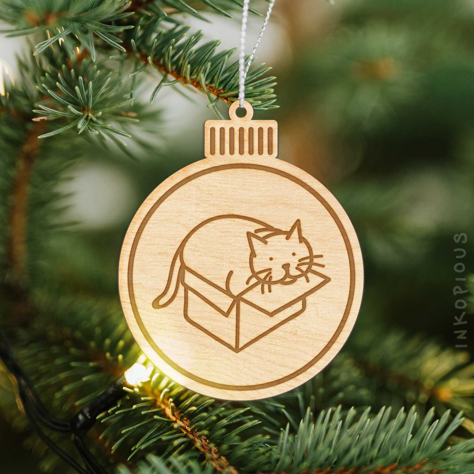 Love Always Cat in a Box - Charlie - Wooden Ornament