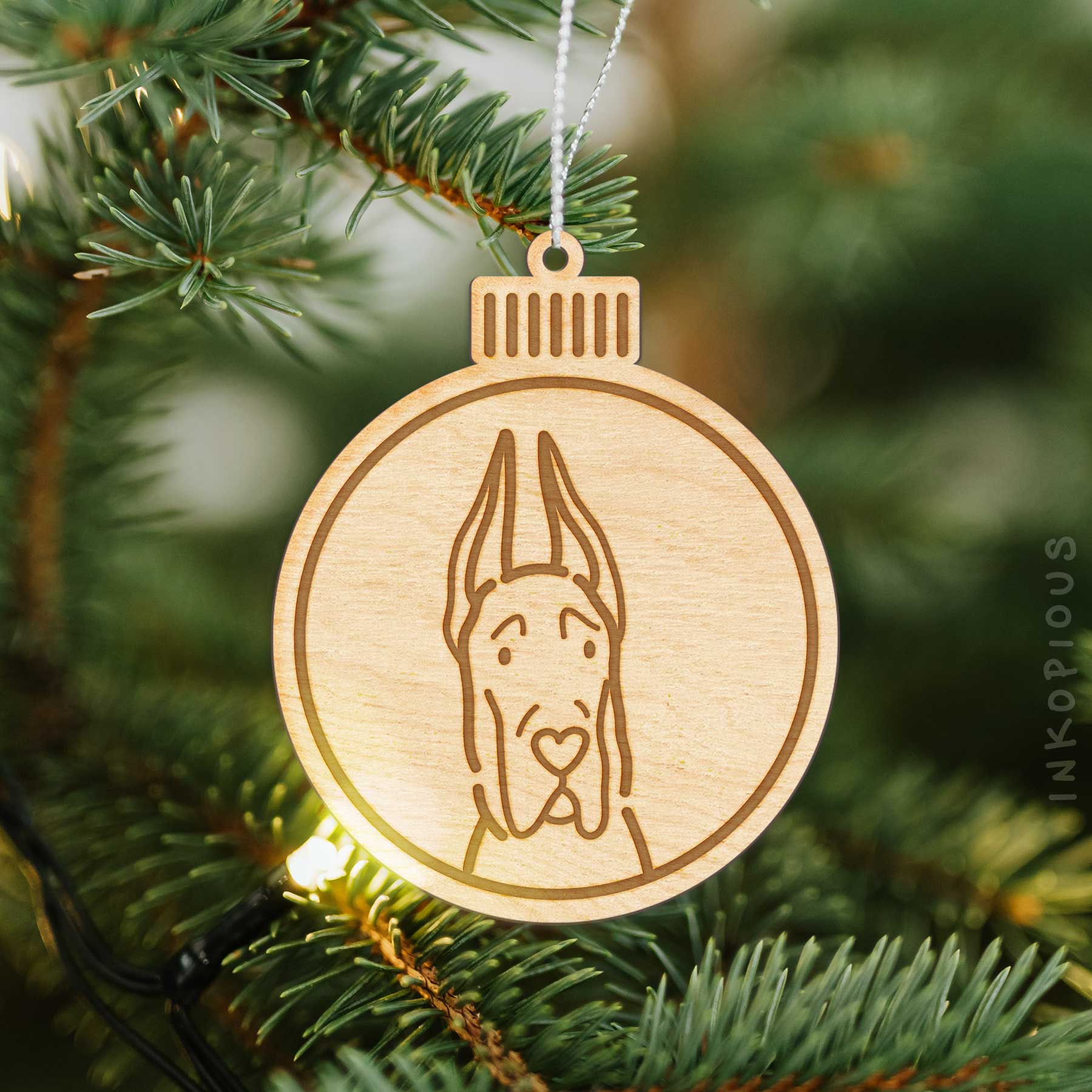 Love Always Great Dane with Cropped Ears - Wooden Ornament