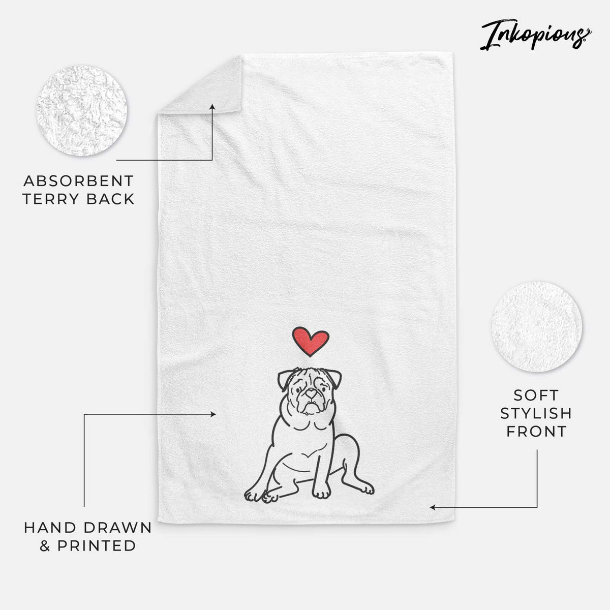 Love Always Pug - Rudy - Decorative Hand Towel