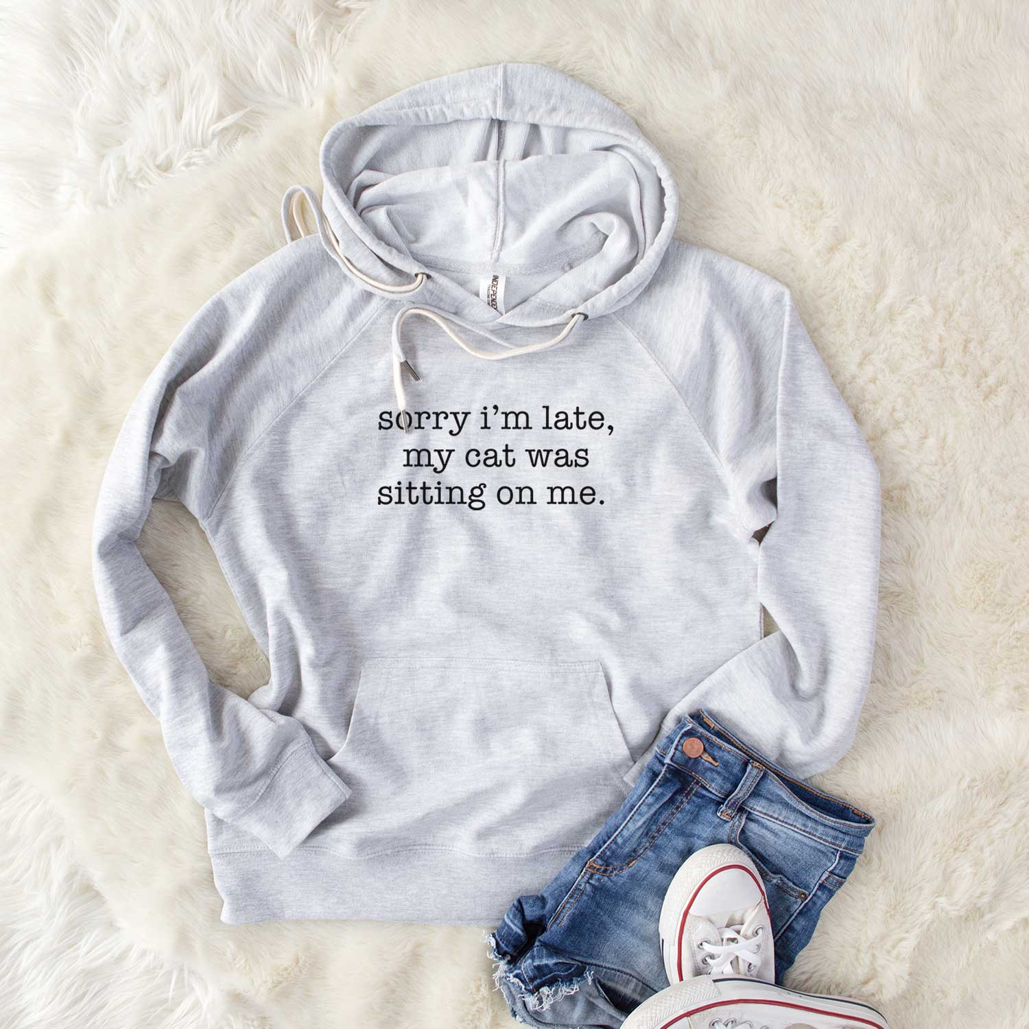 Sorry I'm Late, My Cat Was Sitting On Me. - Unisex Loopback Terry Hoodie
