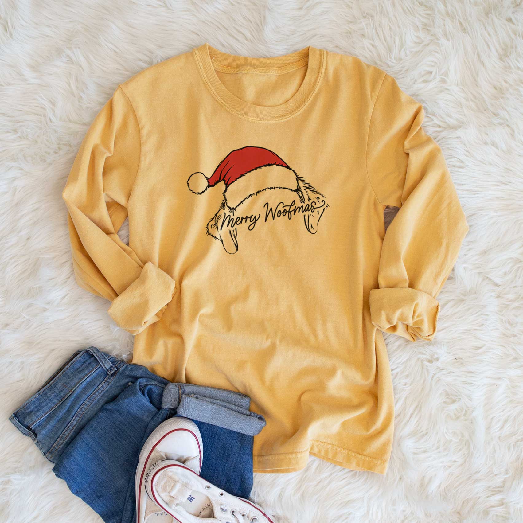 Merry Woofmas - Golden Retriever - Heavyweight 100% Cotton Long Sleeve