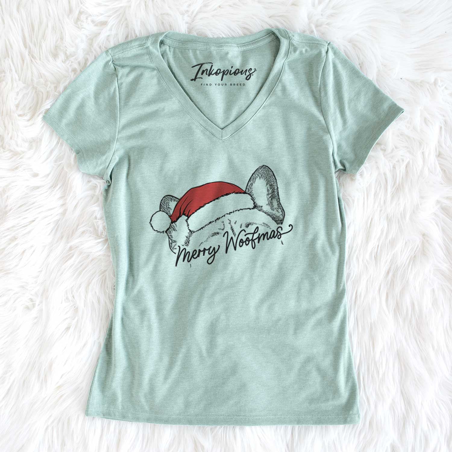 Merry Woofmas - French Bulldog - Women's V-neck Shirt