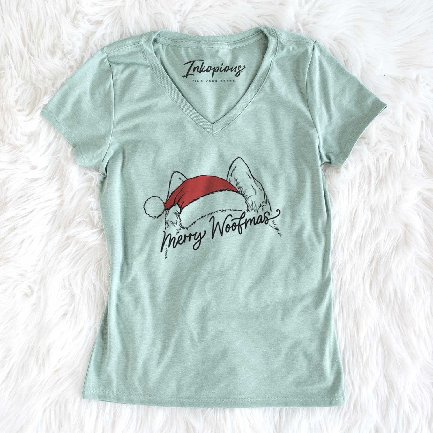 Merry Woofmas - Siberian Husky - Women's V-neck Shirt