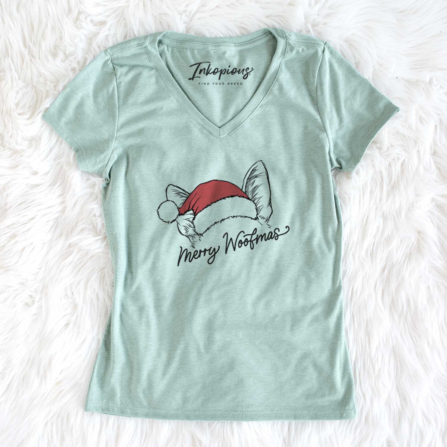 Merry Woofmas - German Shepherd - Women's V-neck Shirt