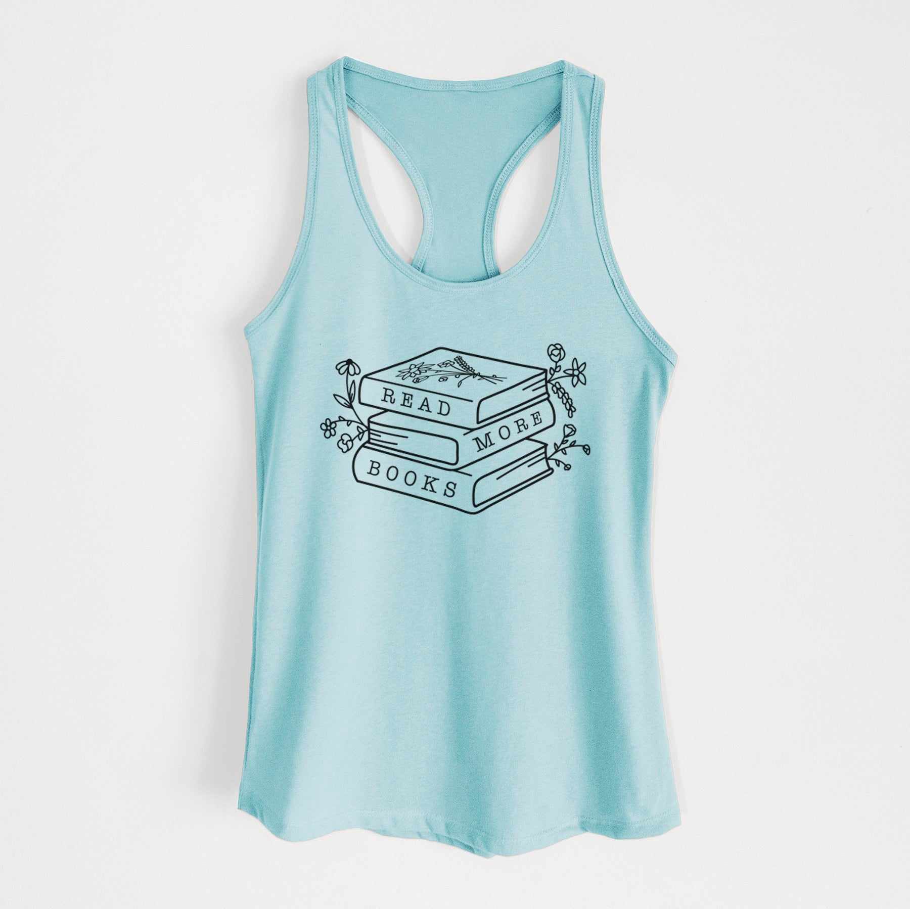 Read More Books - Floral Book Stack - Women's Racerback Tanktop