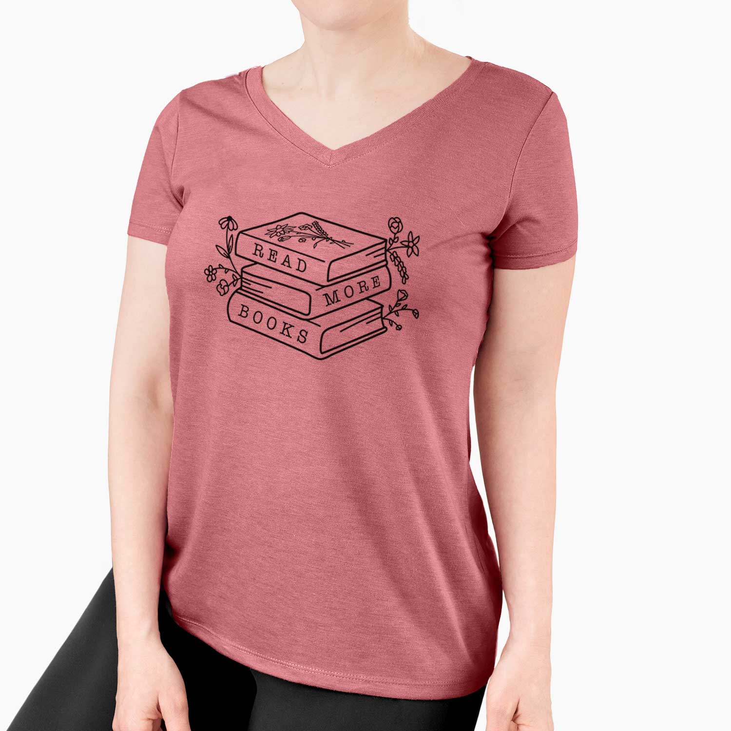 Read More Books - Floral Book Stack - Women's V-neck Shirt