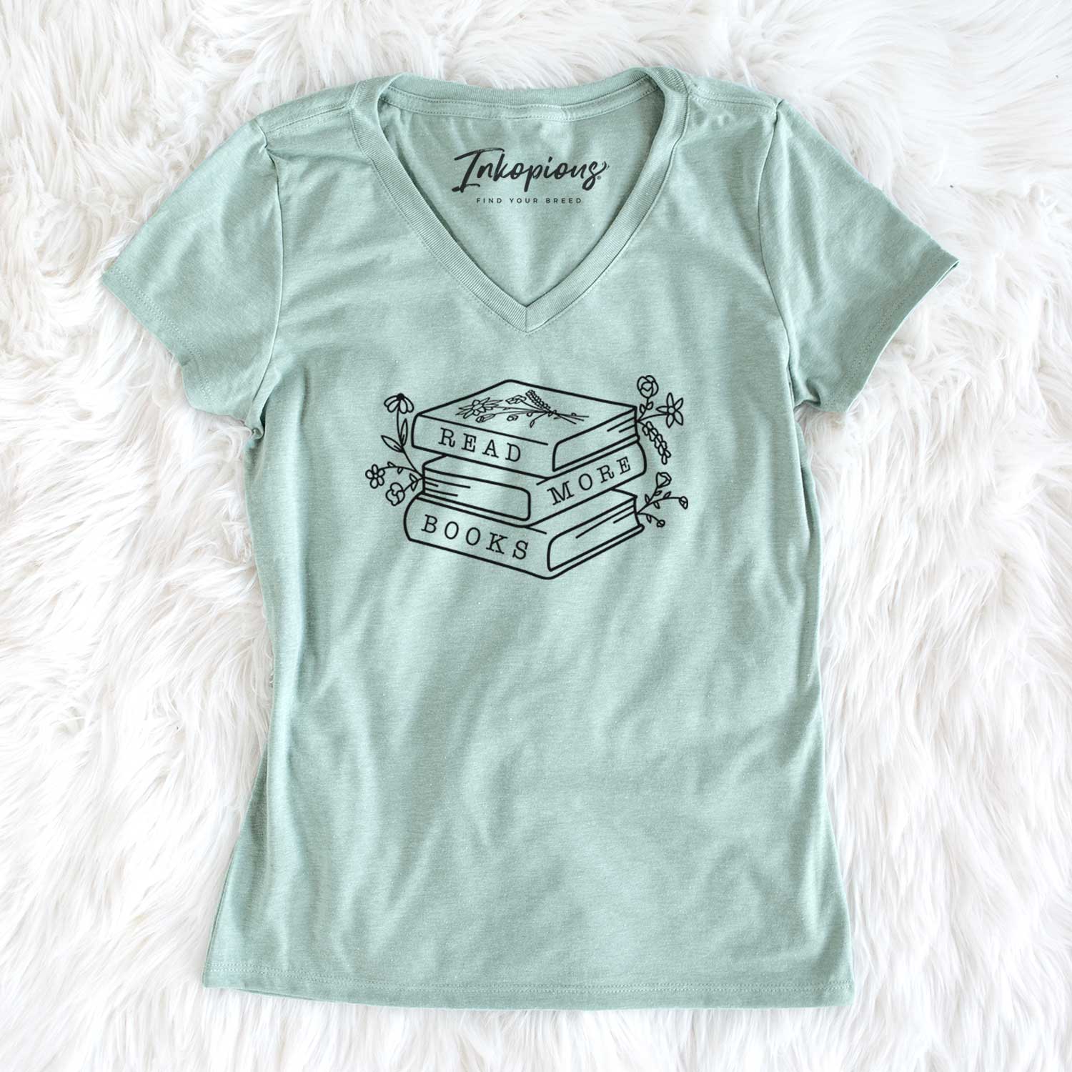 Read More Books - Floral Book Stack - Women's V-neck Shirt