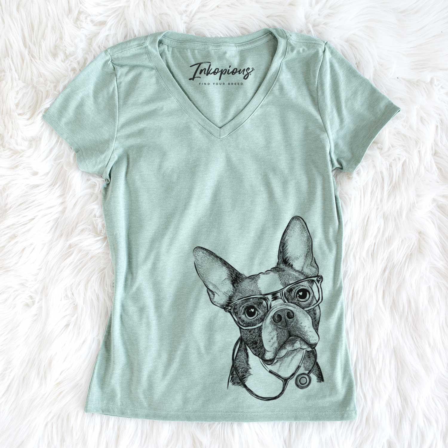 Dee Dee the Boston Terrier - Women's V-neck Shirt