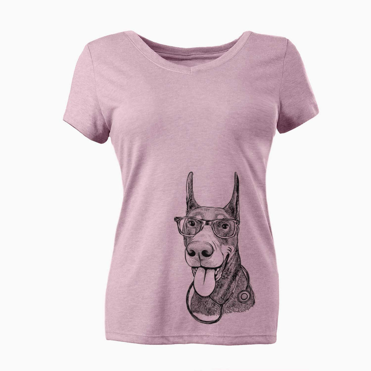 Happy Sunny the Doberman Pinscher - Women's V-neck Shirt