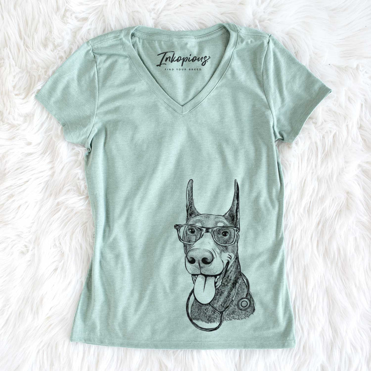Happy Sunny the Doberman Pinscher - Women's V-neck Shirt