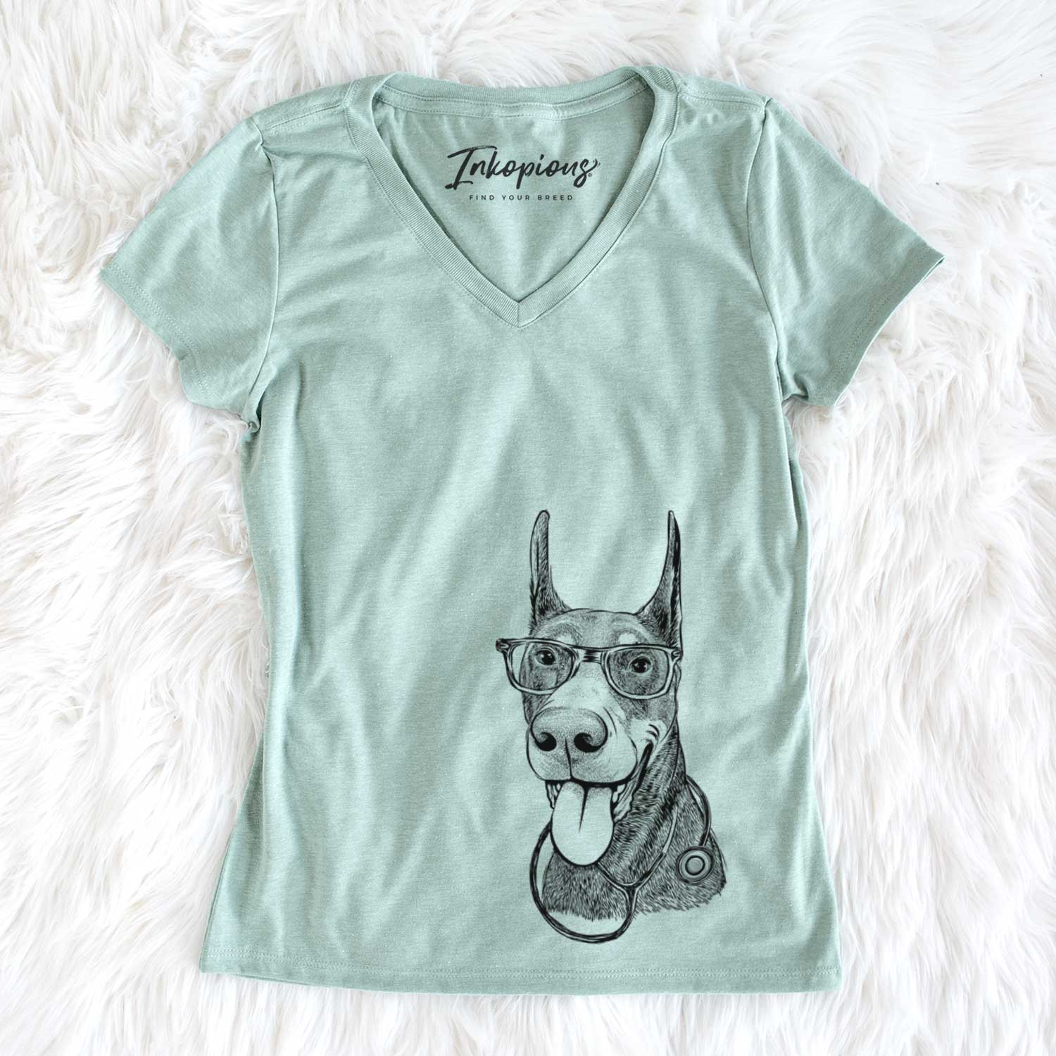 Happy Sunny the Doberman Pinscher - Women's V-neck Shirt
