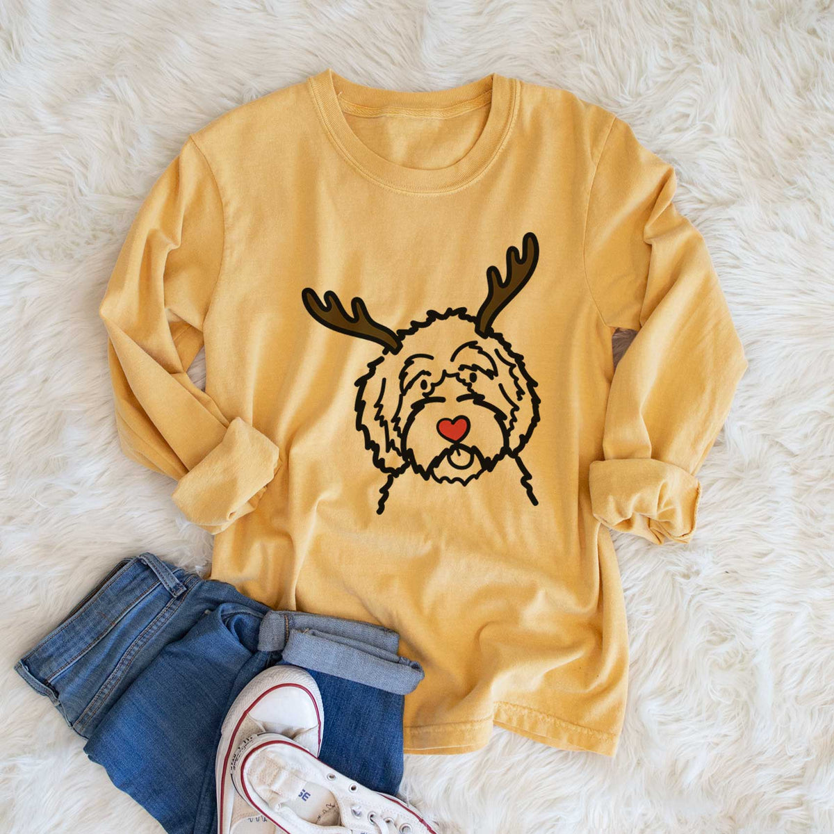 Red Nose Aussiedoodle - Heavyweight 100% Cotton Long Sleeve