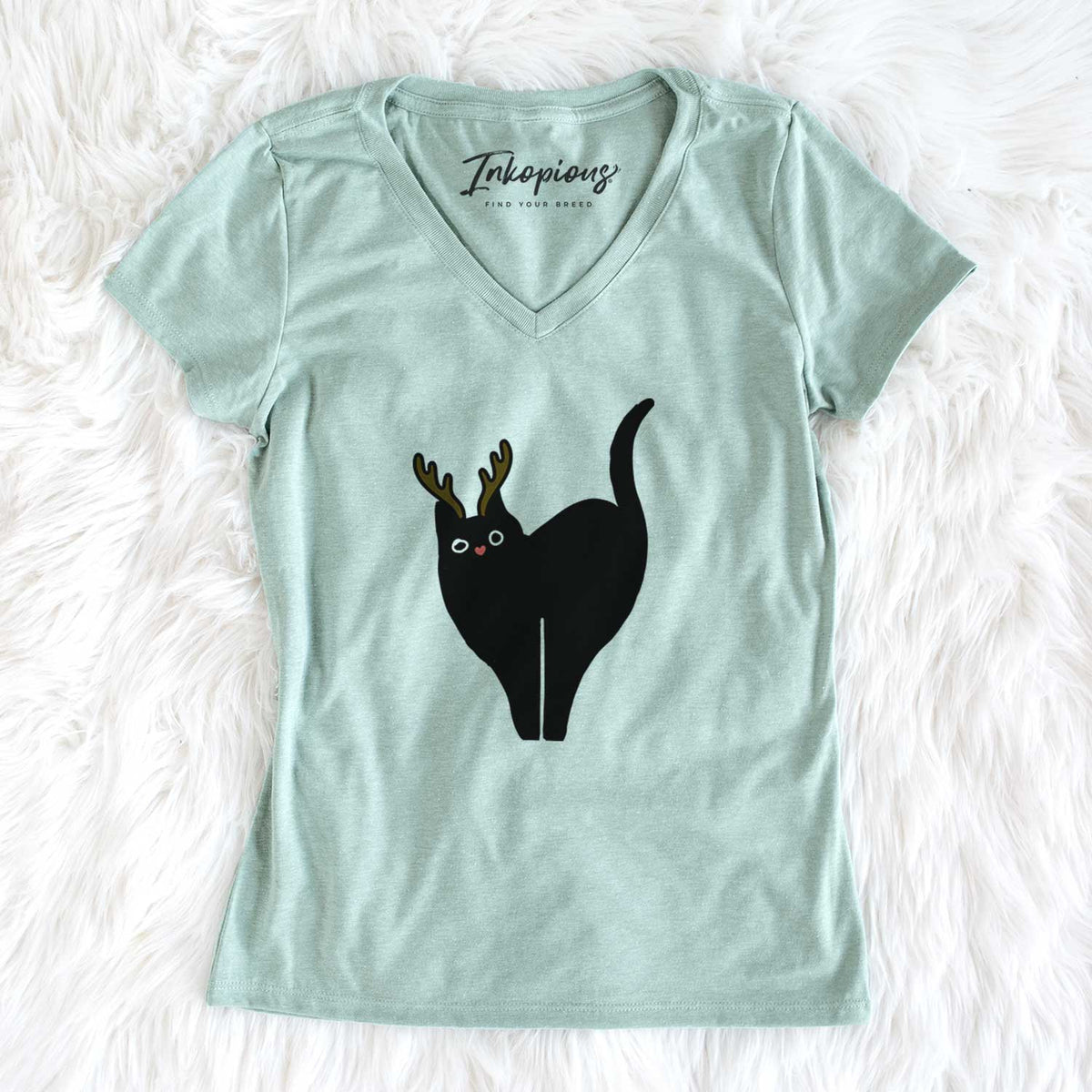 Red Nose Black Cat - Bella - Women&#39;s V-neck Shirt