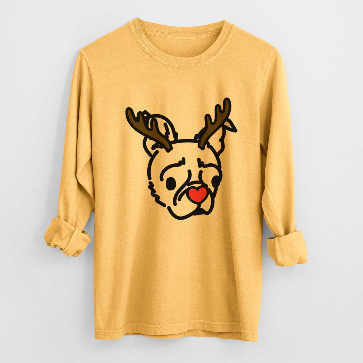 Red Nose Pug Boston Terrier Mix - Bella - Heavyweight 100% Cotton Long Sleeve