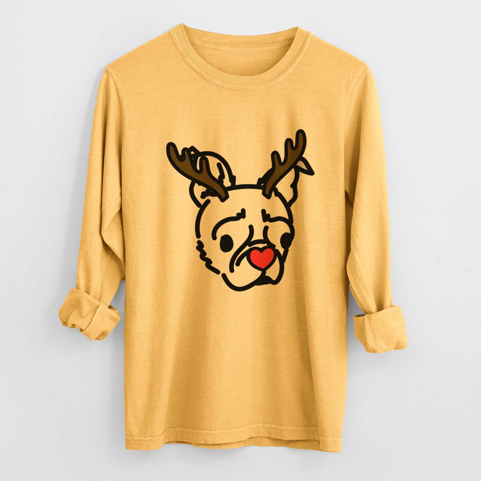 Red Nose Pug Boston Terrier Mix - Bella - Heavyweight 100% Cotton Long Sleeve