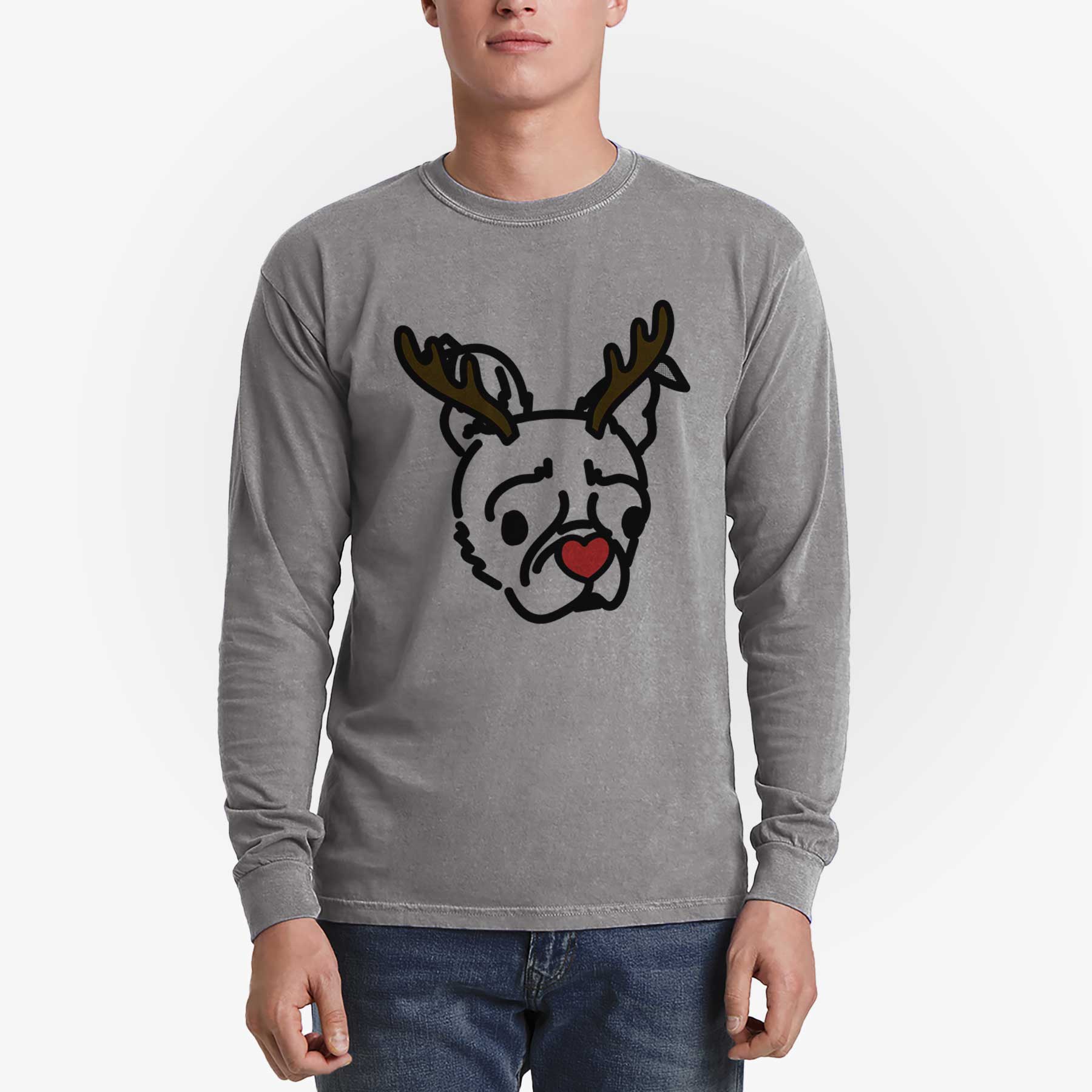 Red Nose Pug Boston Terrier Mix - Bella - Heavyweight 100% Cotton Long Sleeve