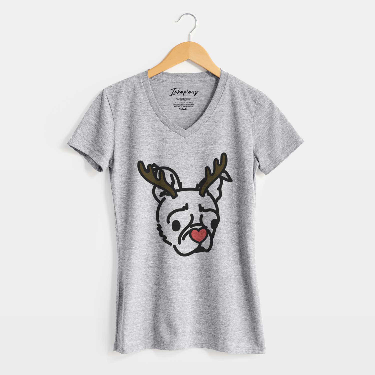 Red Nose Pug Boston Terrier Mix - Bella - Women's V-neck Shirt