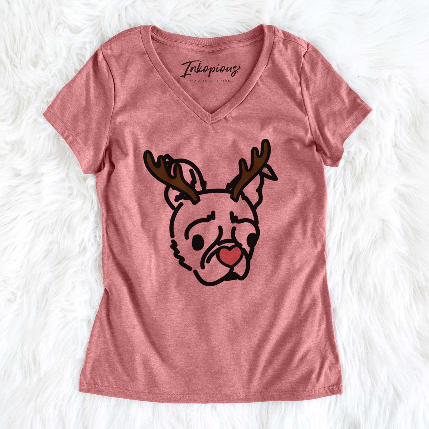 Red Nose Pug Boston Terrier Mix - Bella - Women's V-neck Shirt