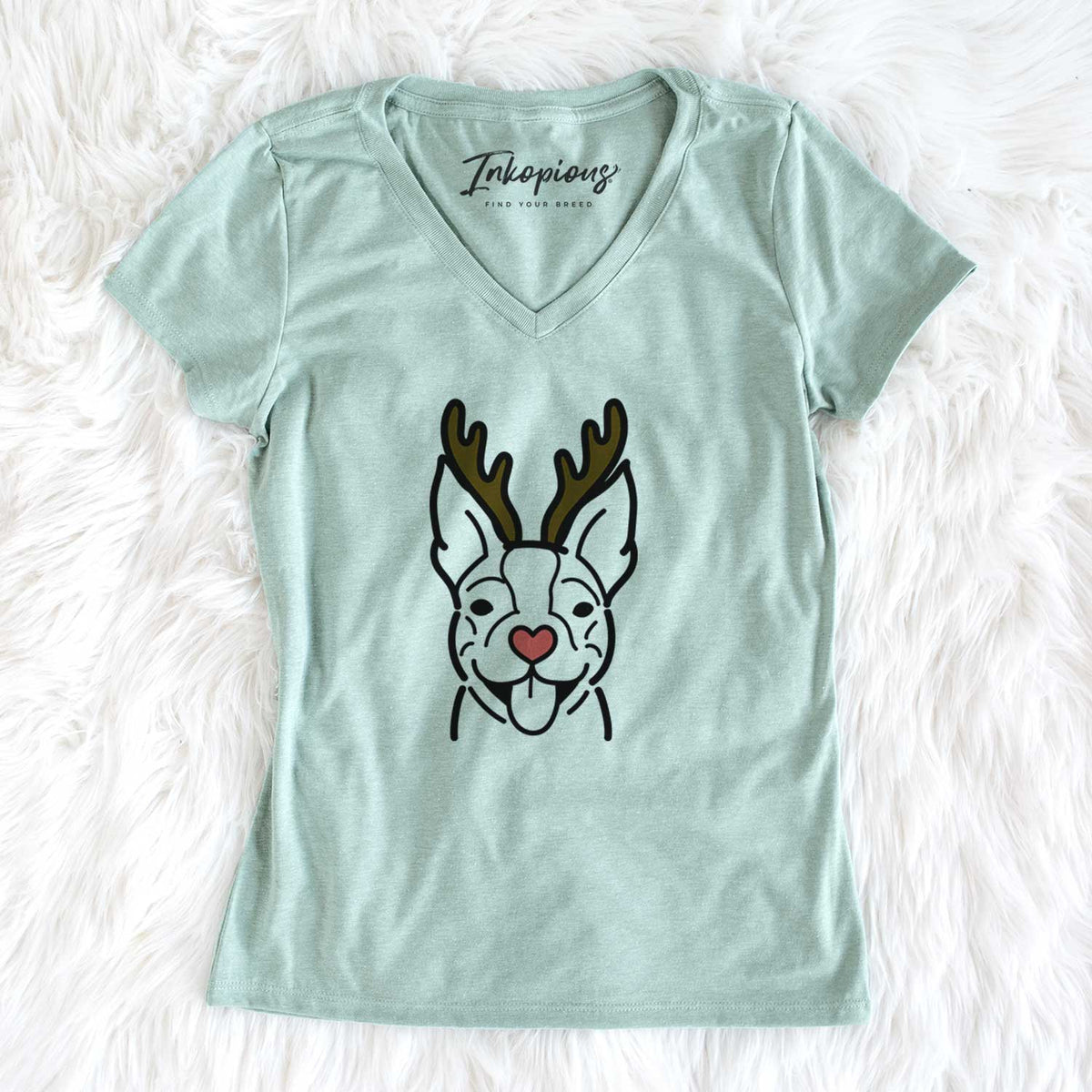 Red Nose Happy Boston Terrier - Women&#39;s V-neck Shirt