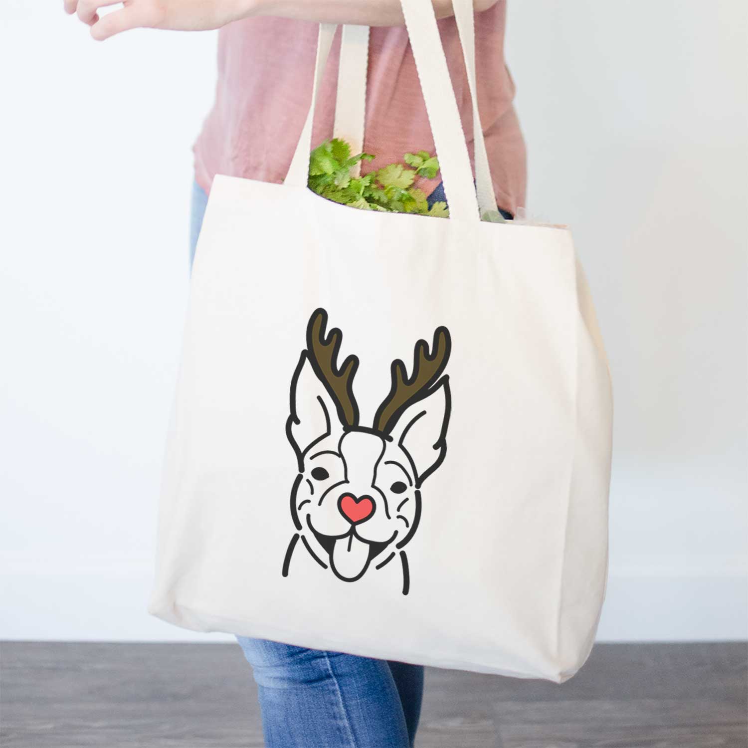 Red Nose Happy Boston Terrier - Tote Bag