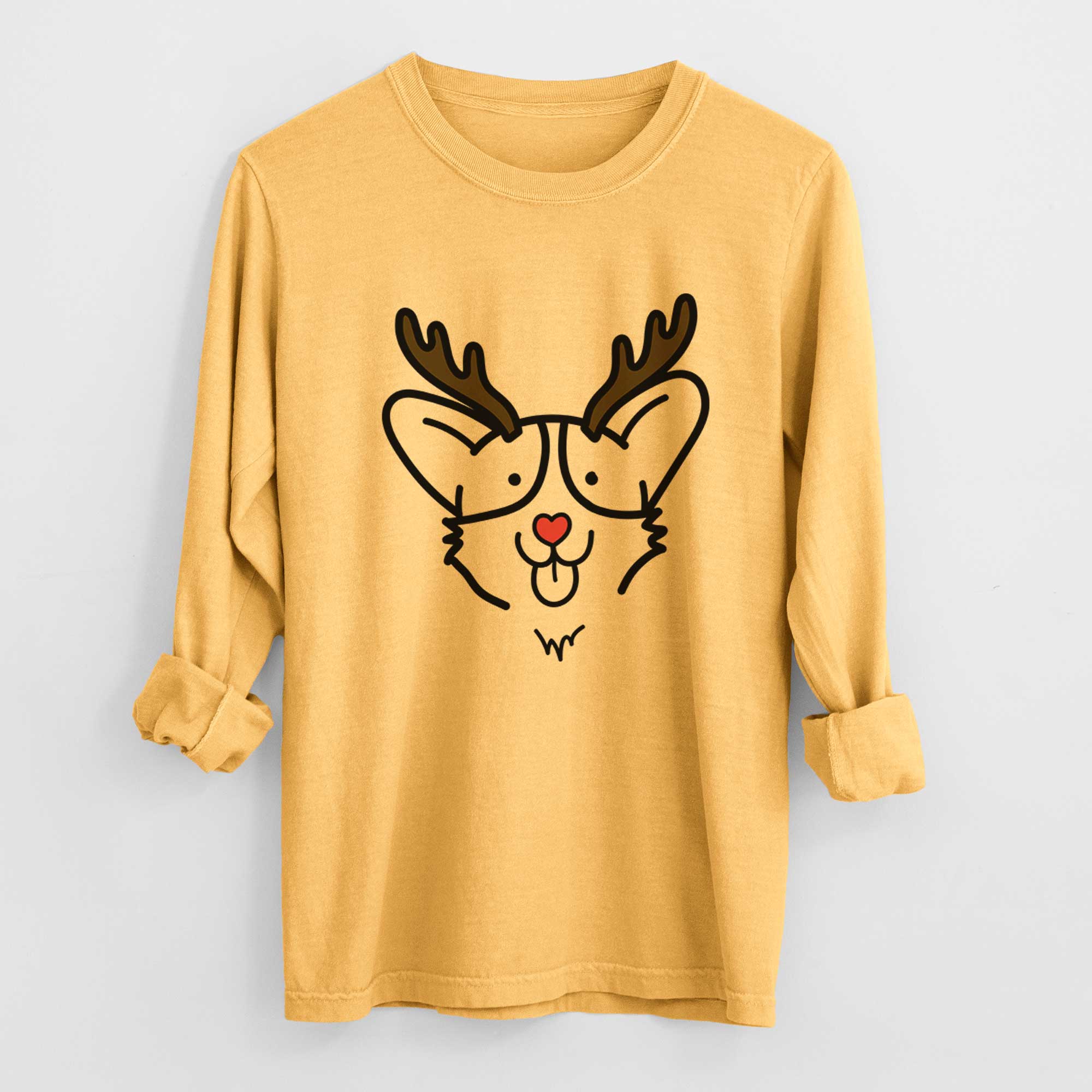Red Nose Corgi - Heavyweight 100% Cotton Long Sleeve