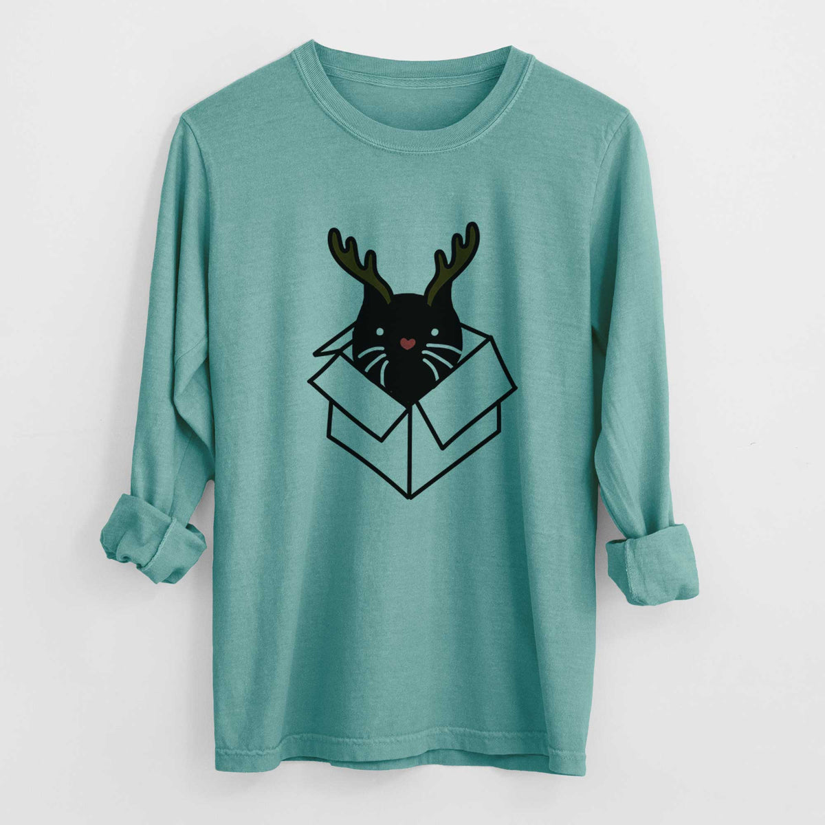 Red Nose Black Cat in a Box - Doc - Heavyweight 100% Cotton Long Sleeve