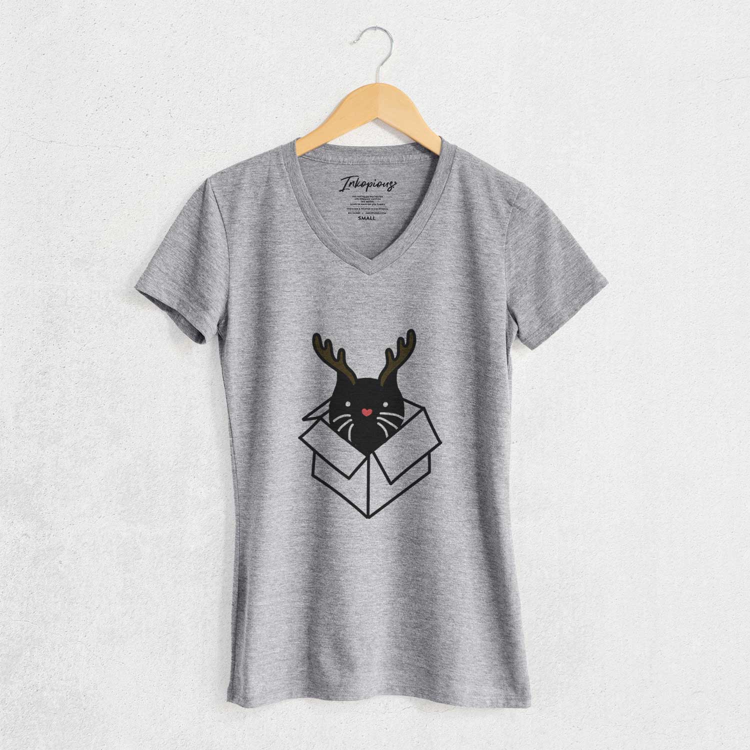 Red Nose Black Cat in a Box - Doc - Women's V-neck Shirt