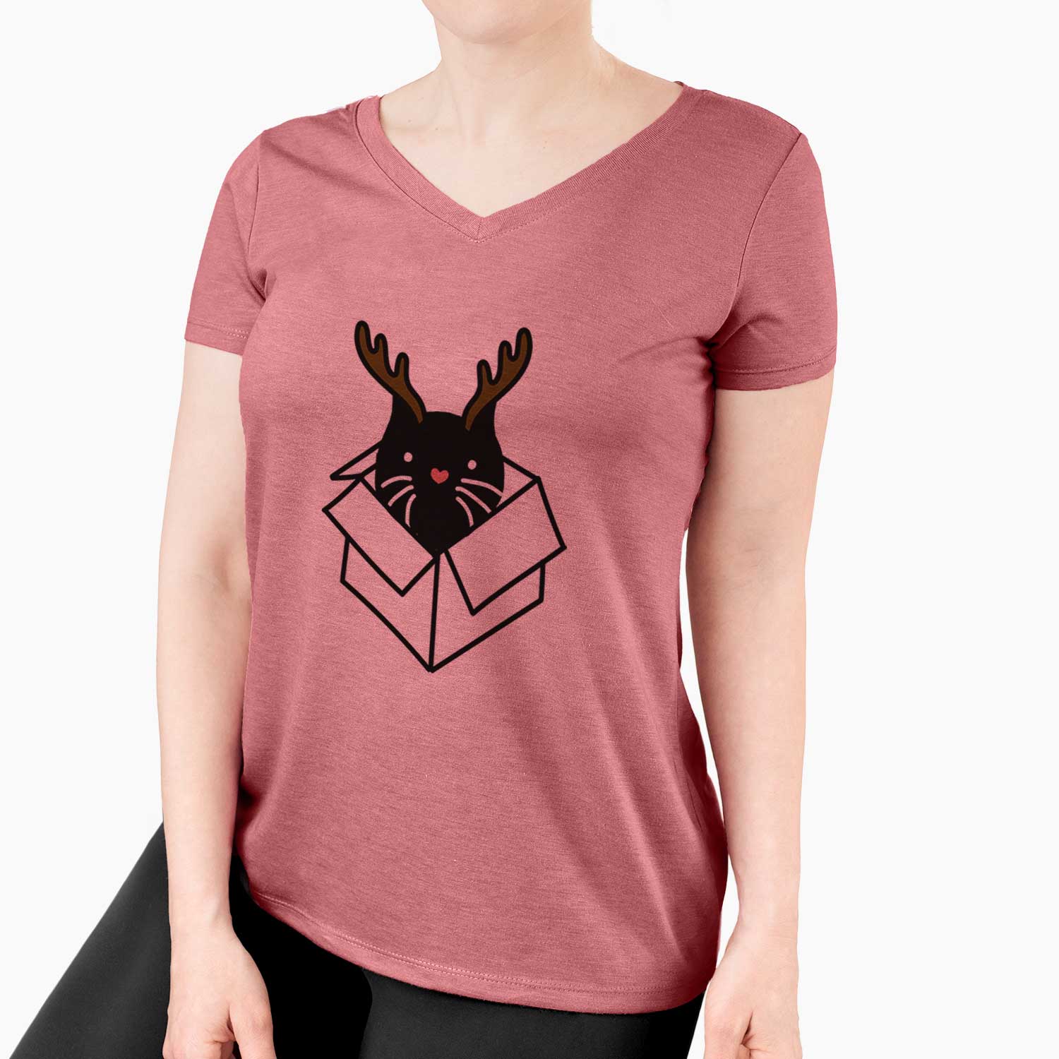 Red Nose Black Cat in a Box - Doc - Women's V-neck Shirt