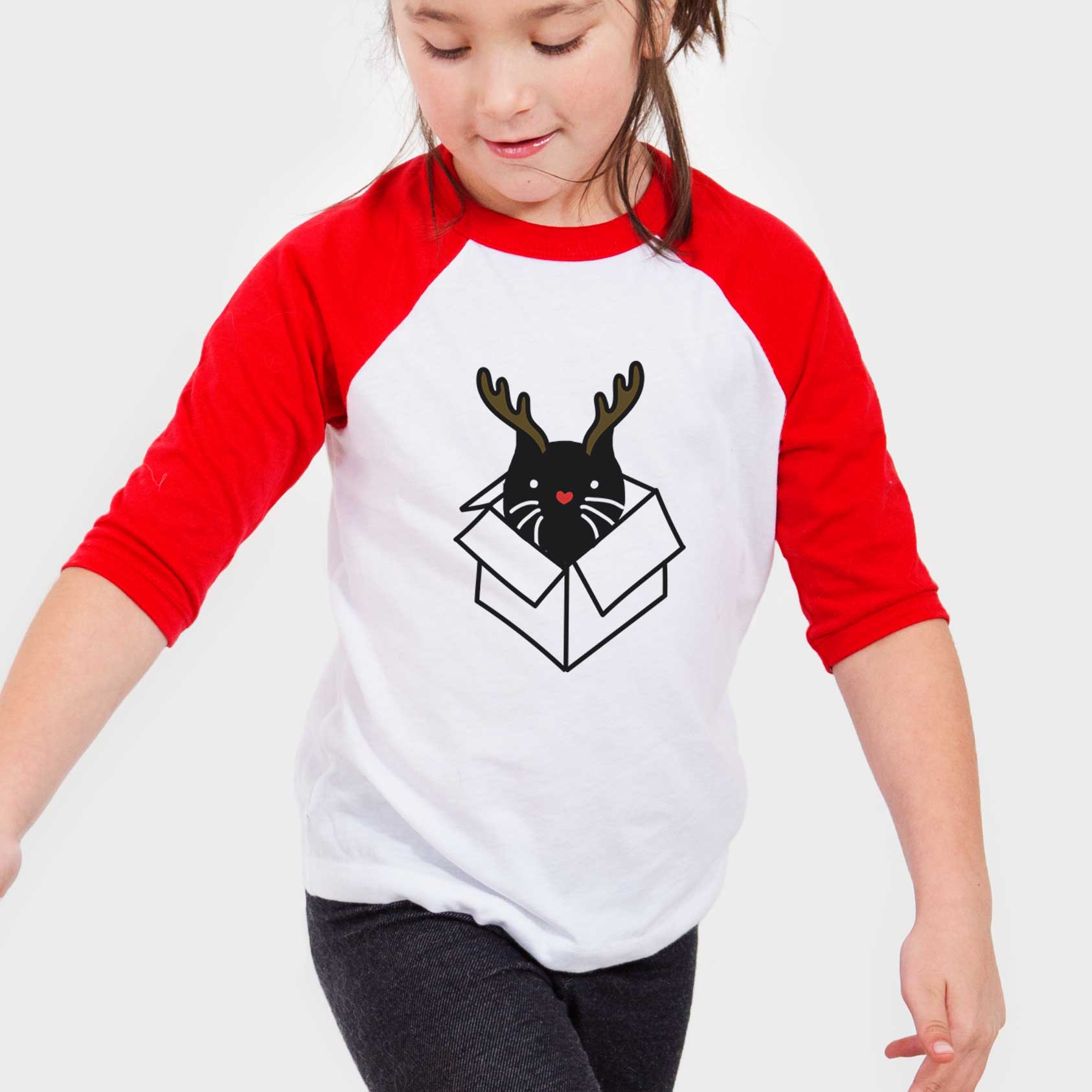 Red Nose Black Cat in a Box - Doc - Youth 3/4 Long Sleeve