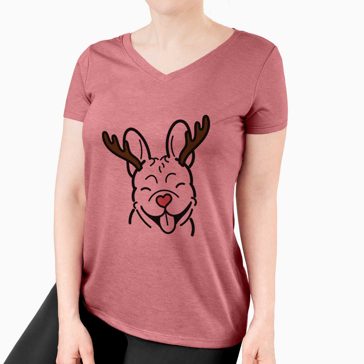 Red Nose French Bulldog - Women's V-neck Shirt