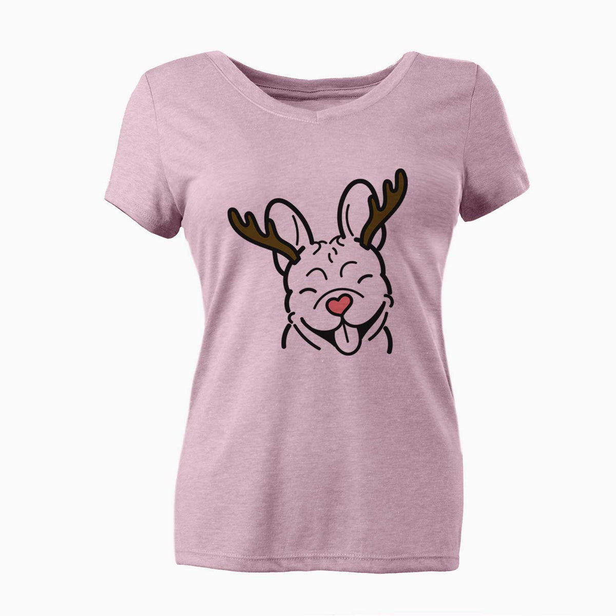 Red Nose French Bulldog - Women's V-neck Shirt