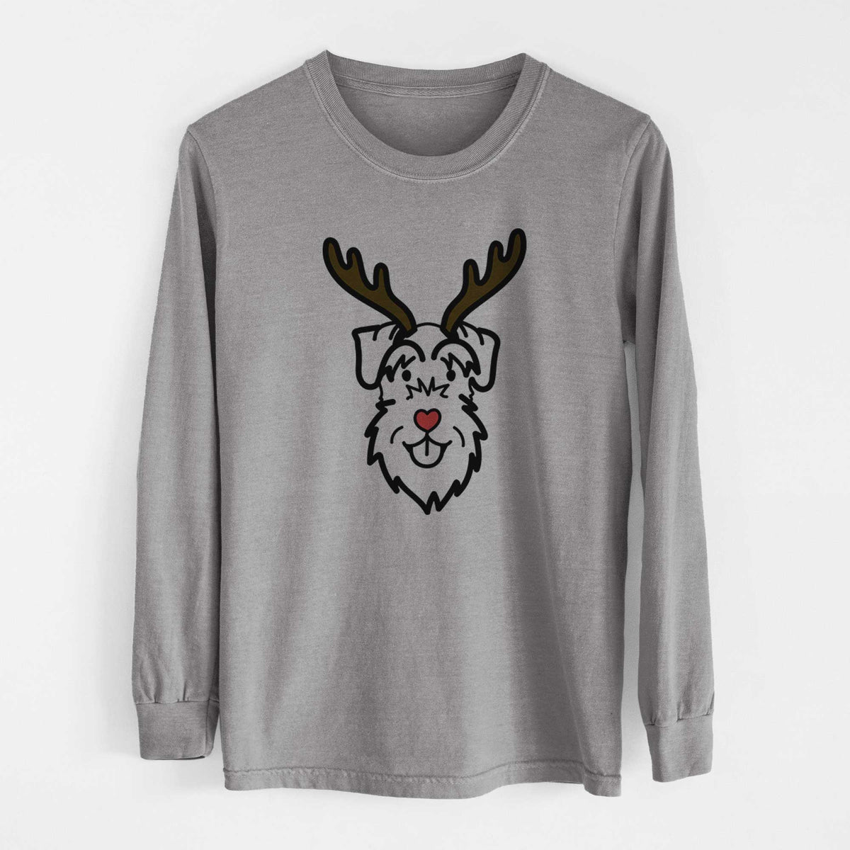 Red Nose Schnauzer Natural Ears - Heavyweight 100% Cotton Long Sleeve