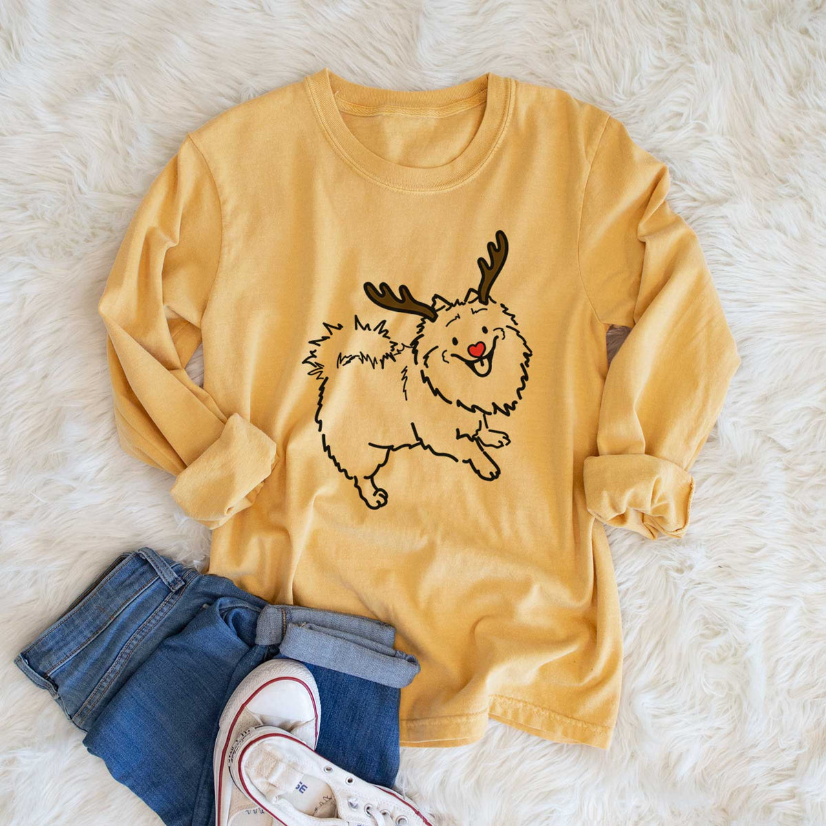 Red Nose Pomeranian Mix - Goldie - Heavyweight 100% Cotton Long Sleeve