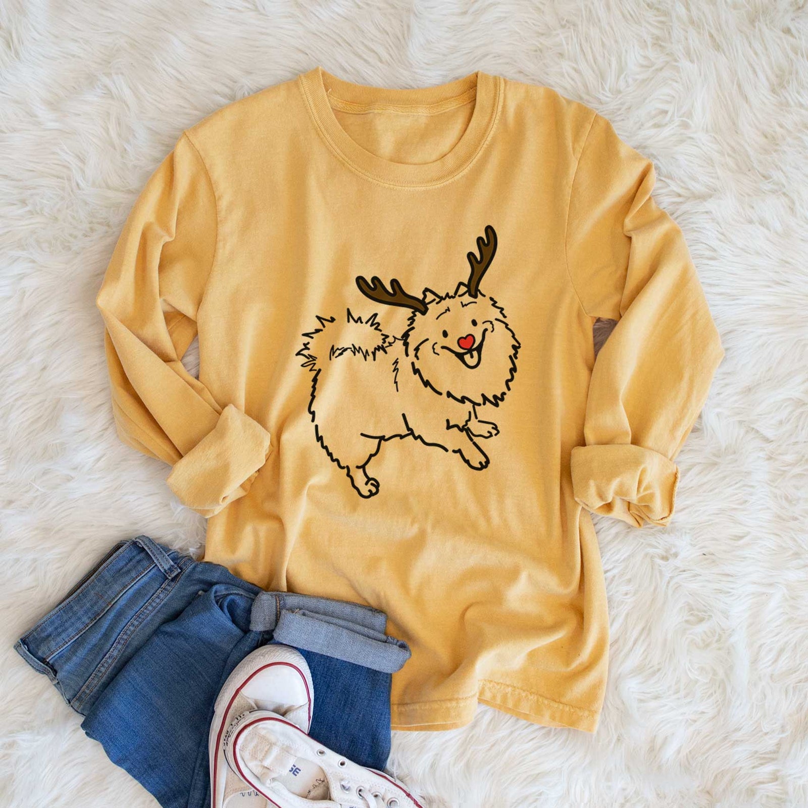 Red Nose Pomeranian Mix - Goldie - Heavyweight 100% Cotton Long Sleeve