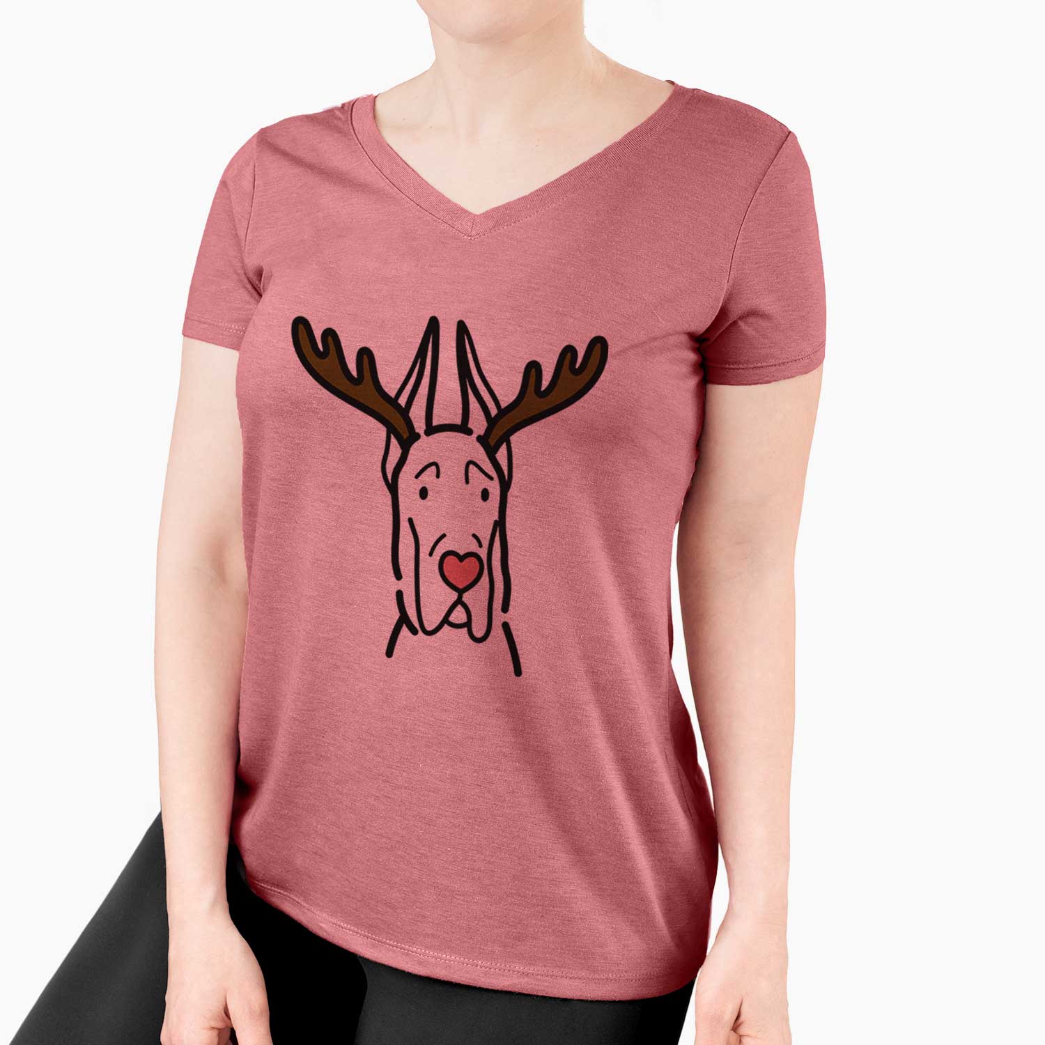 Red Nose Great Dane with Cropped Ears - Women's V-neck Shirt