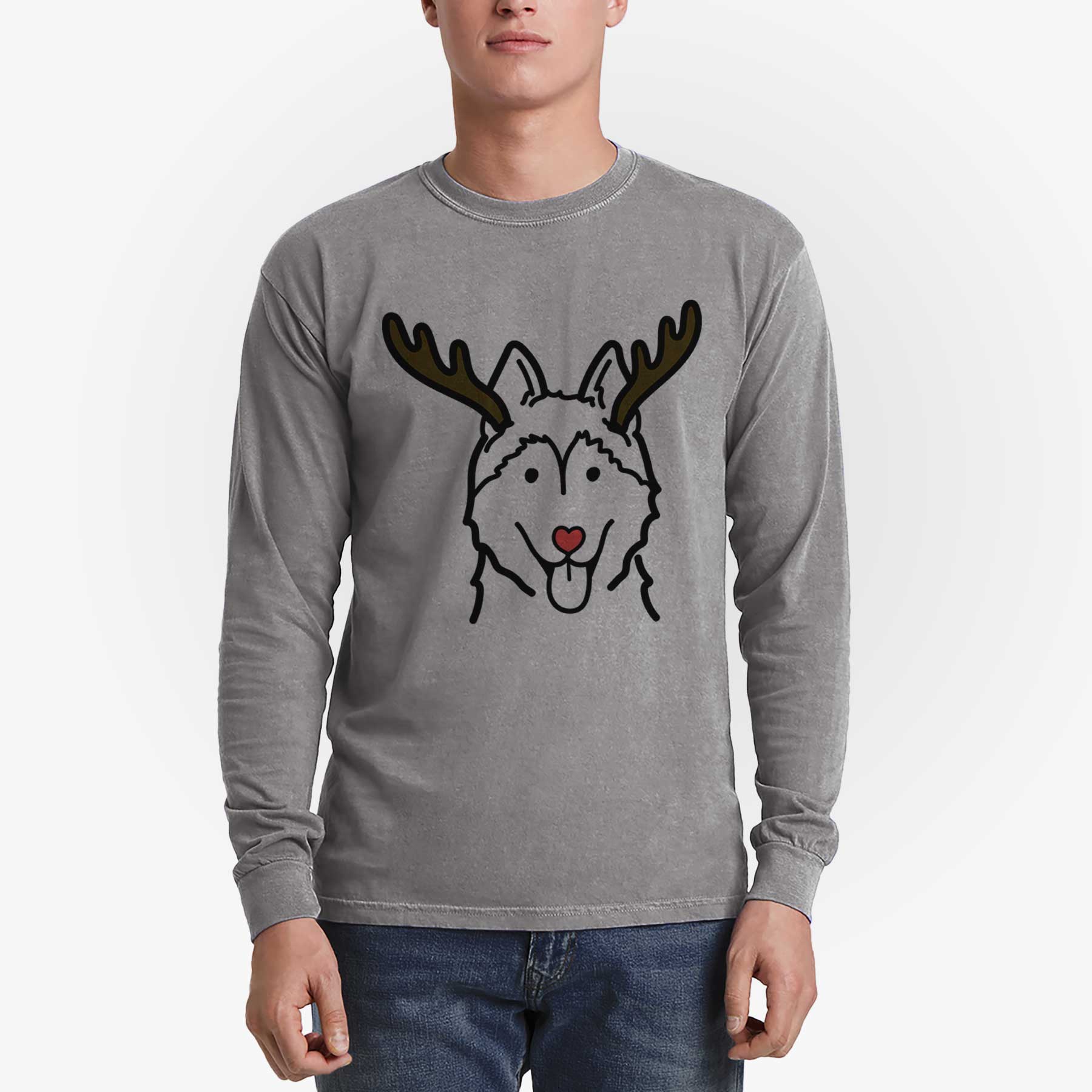 Red Nose Siberian Husky - Heavyweight 100% Cotton Long Sleeve