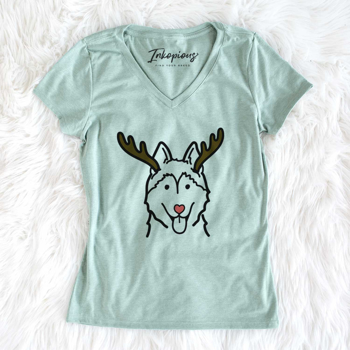 Red Nose Siberian Husky - Women&#39;s V-neck Shirt