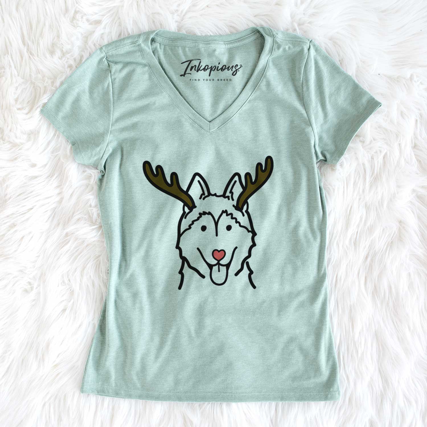 Red Nose Siberian Husky - Women's V-neck Shirt