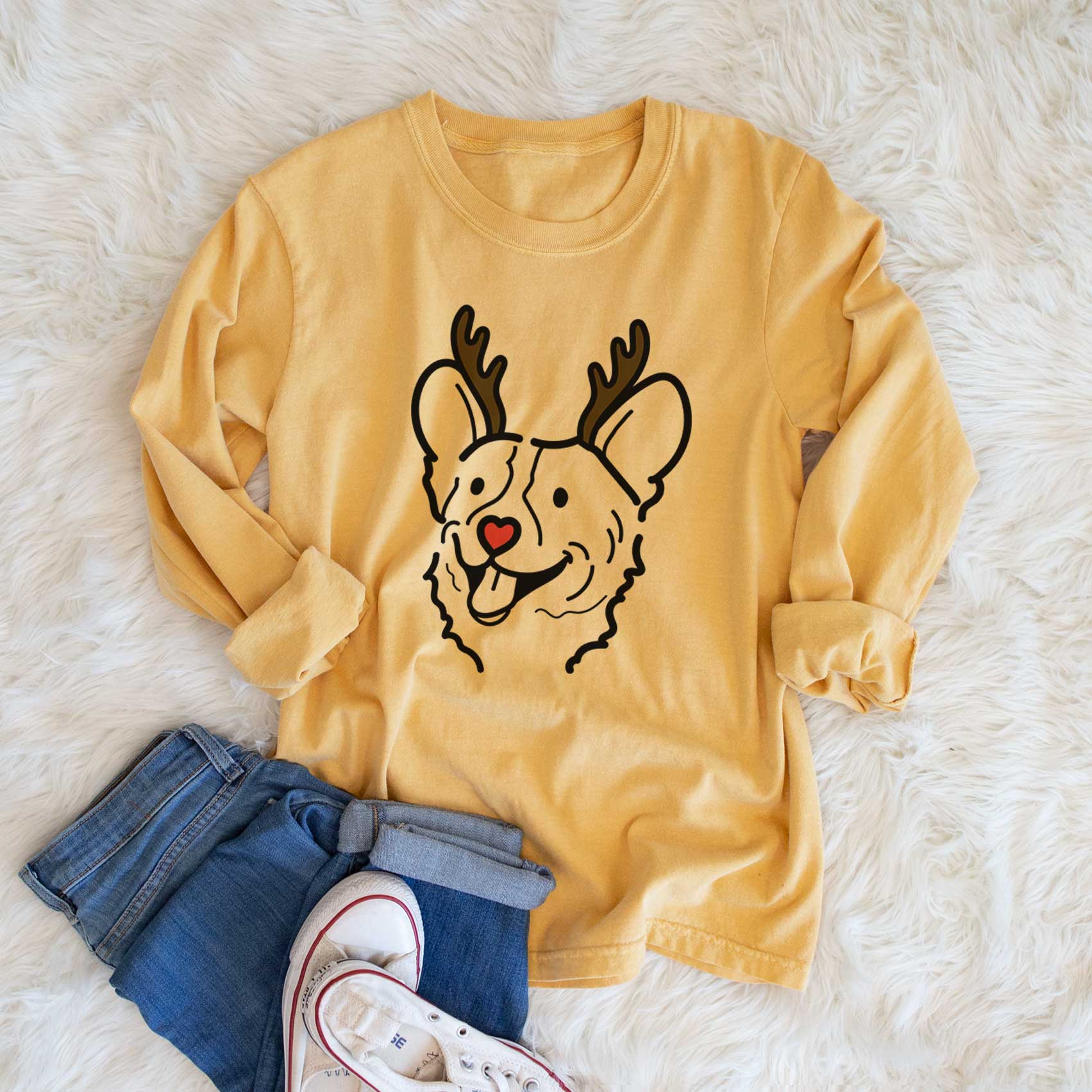 Red Nose Corgi - Lily - Heavyweight 100% Cotton Long Sleeve