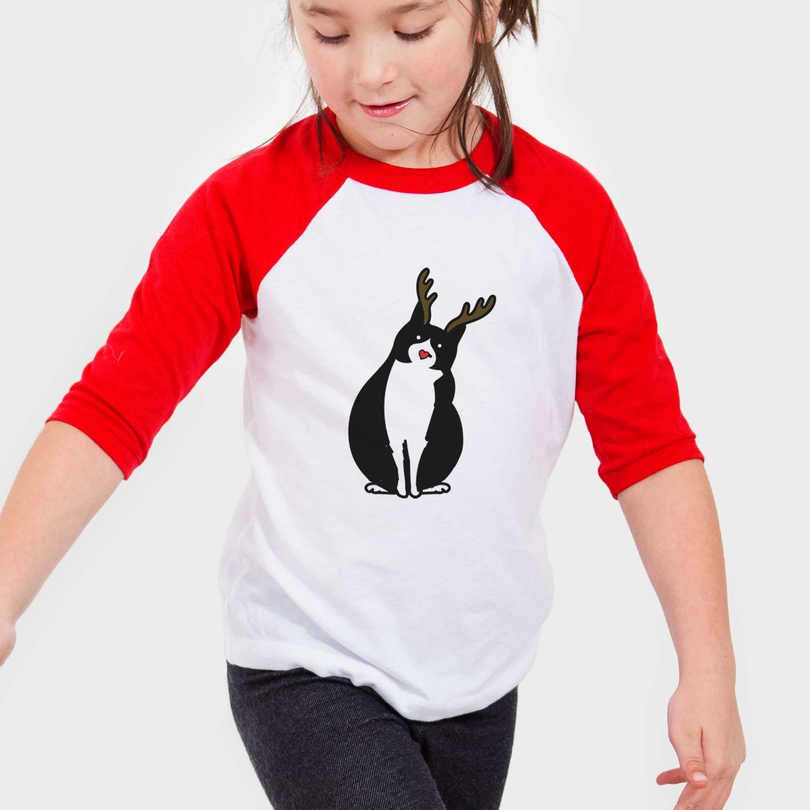 Red Nose Tuxedo Cat - Oliver - Youth 3/4 Long Sleeve